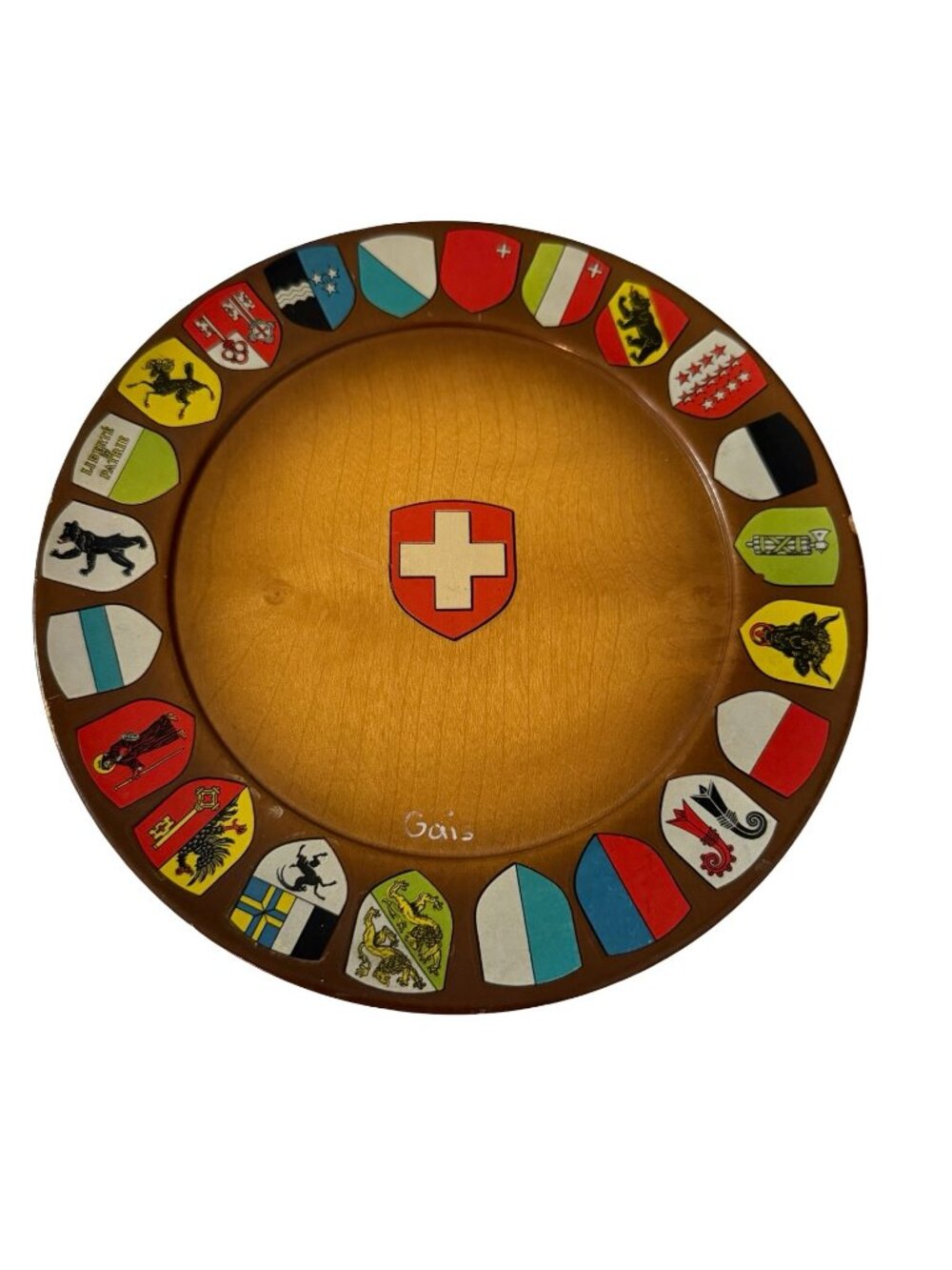 Swiss Cantons Heraldic Coat of Arms Wooden Wall Plaque Hand Painted Souvenir Dis